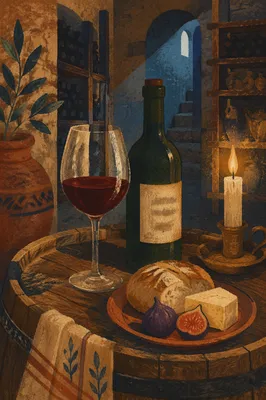 Rustic Red Wine Cellar Still Life