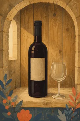 Rustic Red Wine Bottle in Cellar