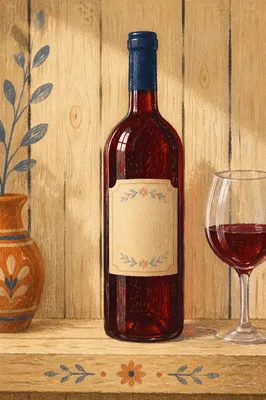 Rustic Red Wine Bottle in Cellar