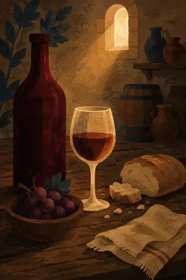 Rustic Wine Glass in Warm Stone Cellar