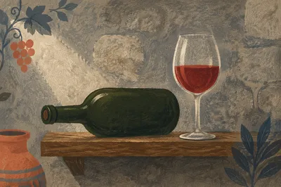 Ruby Red Wine Glass in Quiet Cellar