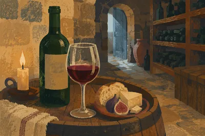 Rustic Red Wine Cellar Still Life