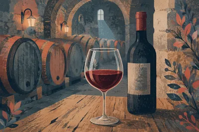 Red Wine Glass in Rustic Cellar