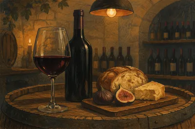Rustic Red Wine Cellar Still Life