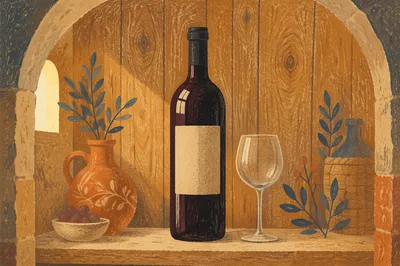 Rustic Red Wine Bottle in Cellar