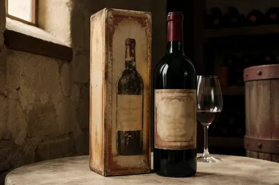 Red Wine Bottle in Quiet Cellar