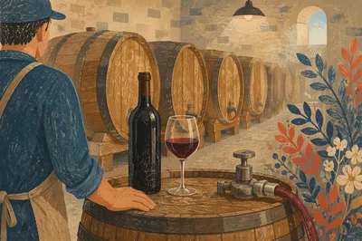 Quiet Winery Cellar with Red Wine