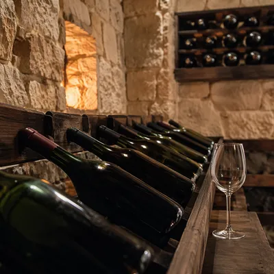 Rustic Wine Cellar with Glass