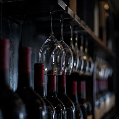 Moody Wine Cellar Glasses and Bottles
