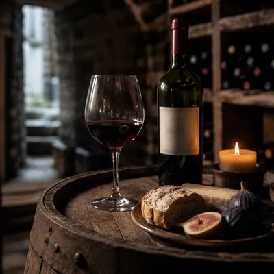 Rustic Red Wine Glass in Cellar