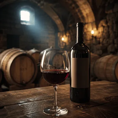 Red Wine Glass in Rustic Cellar