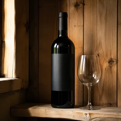 Rustic Red Wine Bottle in Cellar
