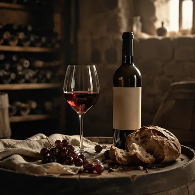 Red Wine Still Life in Rustic Cellar