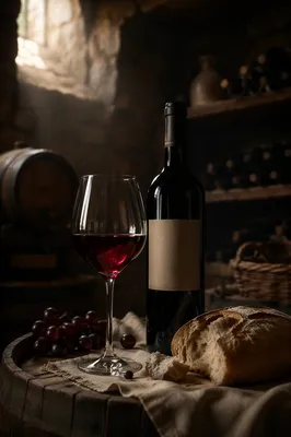 Rustic Wine Cellar Still Life with Bread