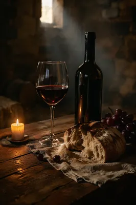 Reverent Wine Bread and Bottle Cellar Still Life