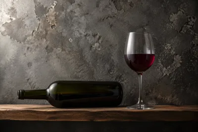 Red Wine Glass in Quiet Cellar