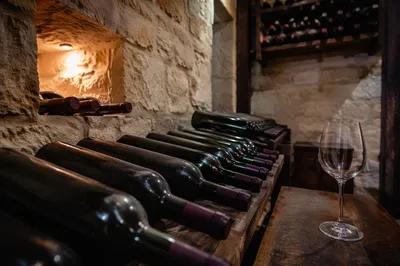 Rustic Wine Cellar With Glass
