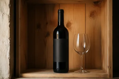 Rustic Red Wine Bottle in Cellar