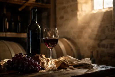 Rustic Wine Glass in Stone Cellar