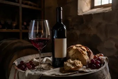 Red Wine Glass in Rustic Cellar