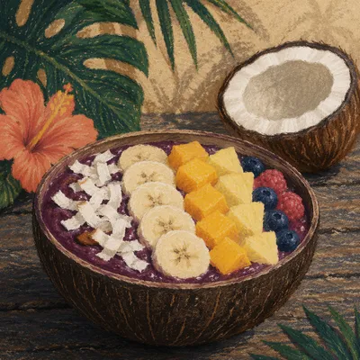 Tropical Acai Bowl in Coconut Shell
