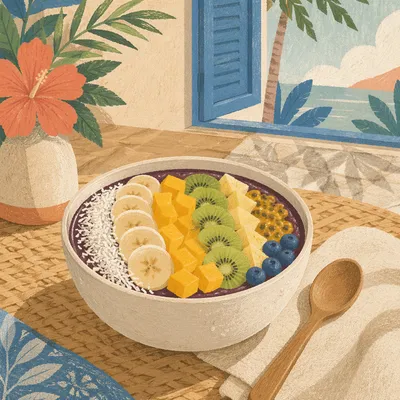 Tropical Acai Bowl with Coconut Toppings