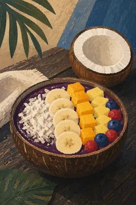 Tropical Acai Bowl in Coconut Shell