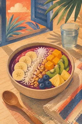 Tropical Acai Bowl with Coconut Toppings