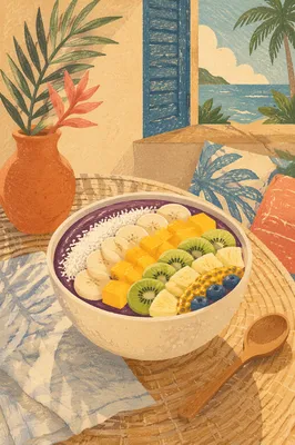 Tropical Acai Bowl Breakfast by Sunlit Window