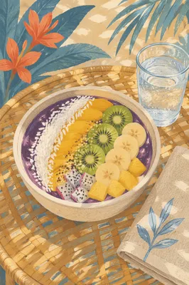 Tropical Acai Bowl Breakfast Table Scene