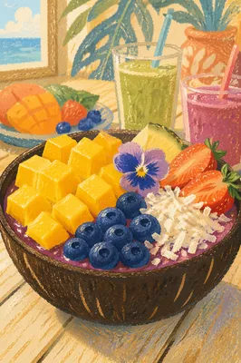 Tropical Acai Bowl with Coconut Toppings