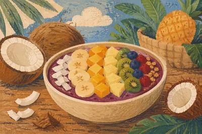 Tropical Acai Bowl with Coconut Toppings