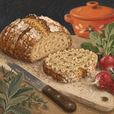 Rustic Artisan Bread with Herbs and Radishes