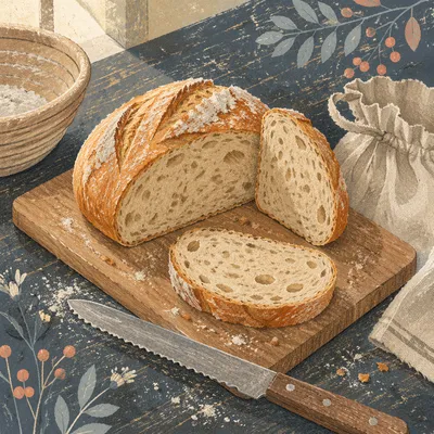 Rustic Artisan Bread on Wooden Board