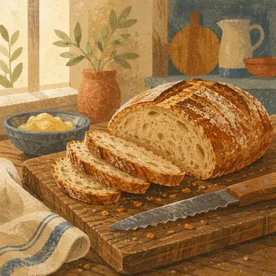 Rustic Artisan Bread on Wooden Board