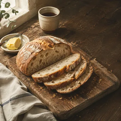 Rustic Artisan Bread on Wooden Board