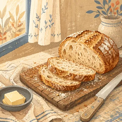Rustic Sliced Artisan Sourdough on Wooden Board