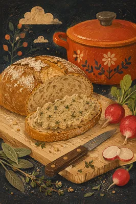 Rustic Artisan Bread with Herbs and Radishes