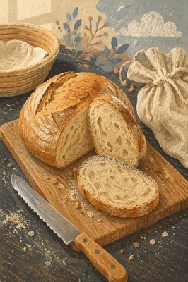 Rustic Artisan Bread on Wooden Board
