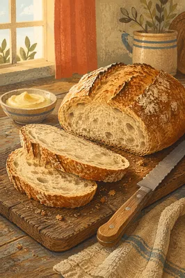 Rustic Artisan Bread on Wooden Board
