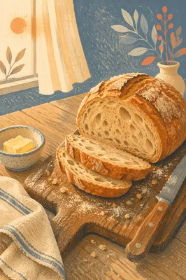 Rustic Sliced Artisan Bread on Wooden Board