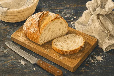 Rustic Artisan Bread on Wooden Board