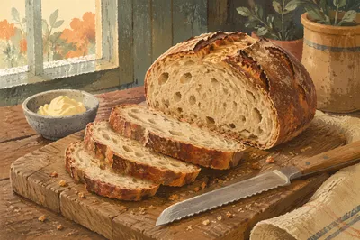 Rustic Artisan Bread on Wooden Board