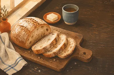 Rustic Artisan Bread on Wooden Board