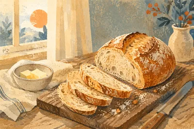 Rustic Sliced Artisan Sourdough on Wooden Board