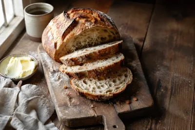 Rustic Artisan Sourdough on Wooden Board