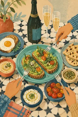 Avocado Toast Brunch on Turquoise Plate