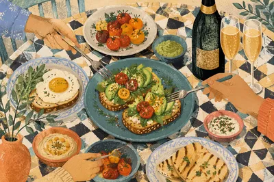 Avocado Toast Brunch on Turquoise Plate