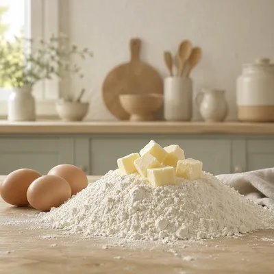 Homemade Baking Ingredients on Wooden Counter