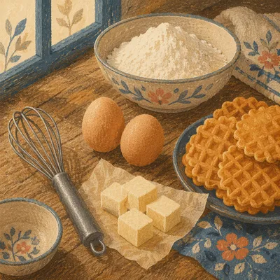 Rustic Baking Ingredients on Wooden Counter